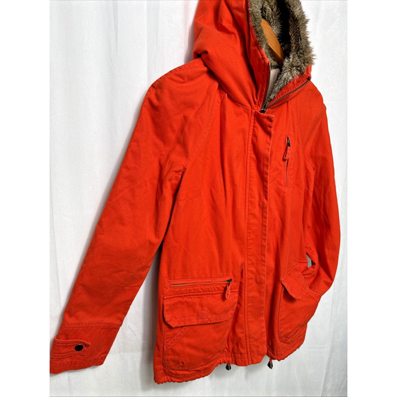 Women's Orange Barn Chore Jacket Faux Fur Hood Size M Fall Outerwear Outfit EUC - Picture 7 of 15